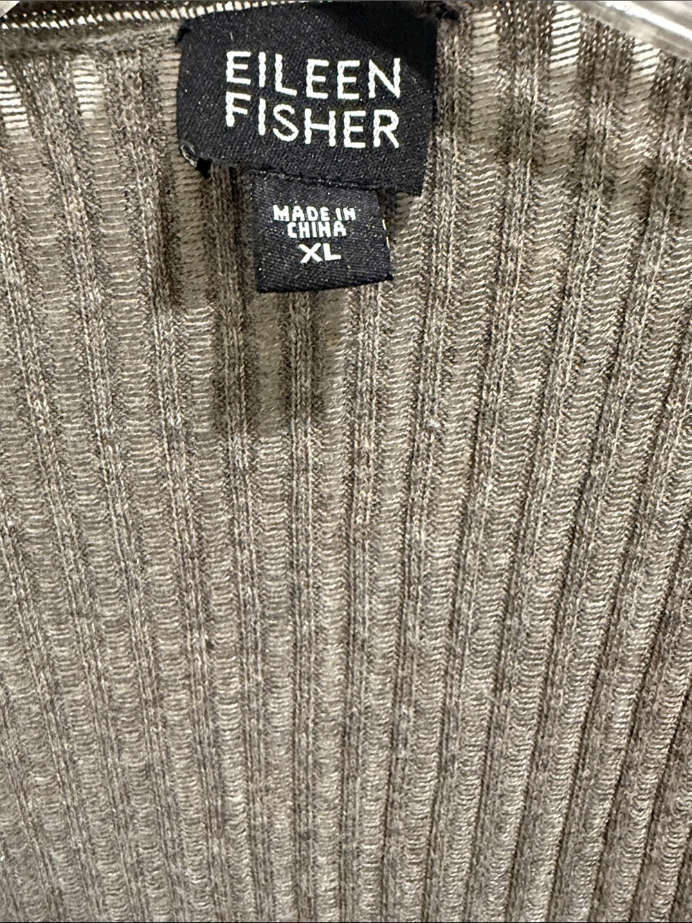 Eileen Fisher Taupe Ribbed Open-Front Draped Cardigan - Picture 2 of 5